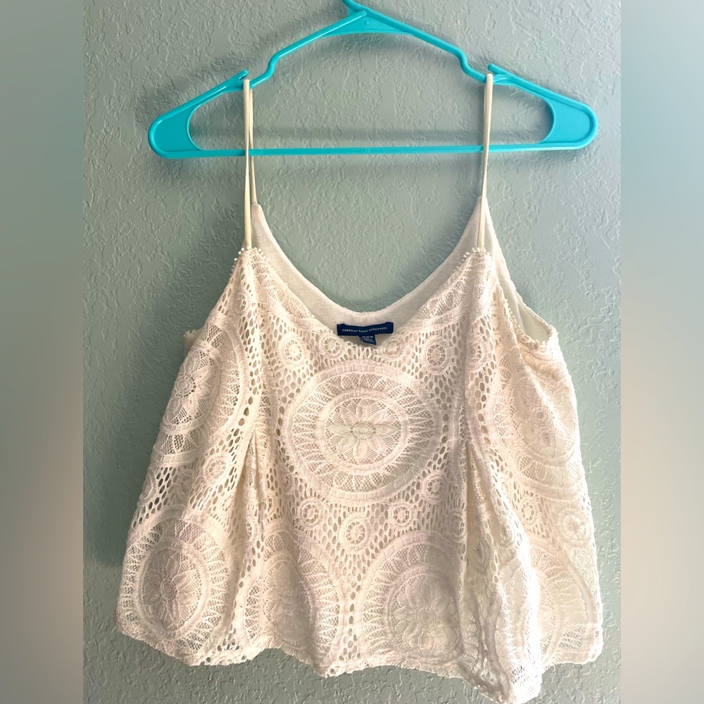 White lacy crop top from AEO, size M